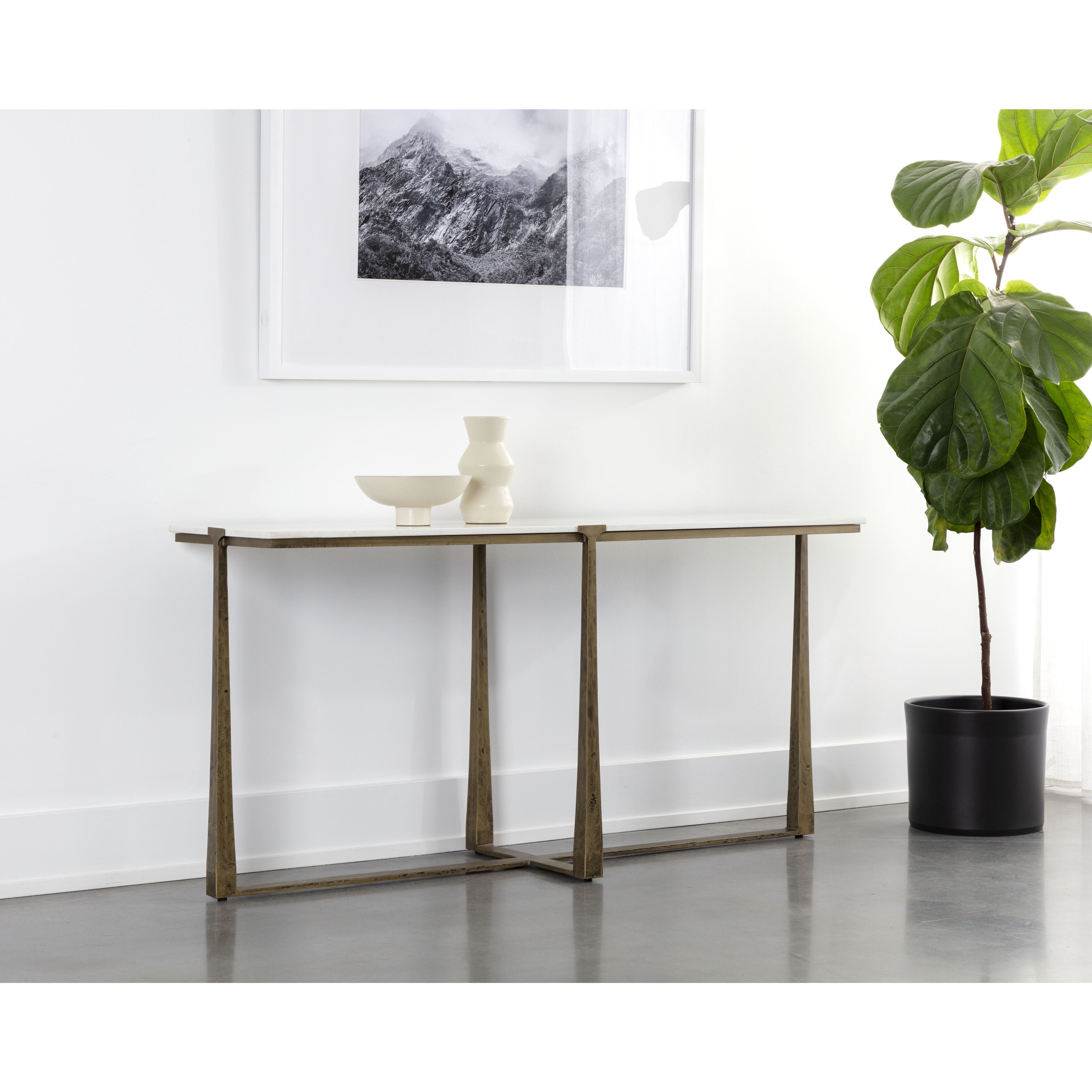 Cowell 64 X 20 inch White / Antique Brass Console Table